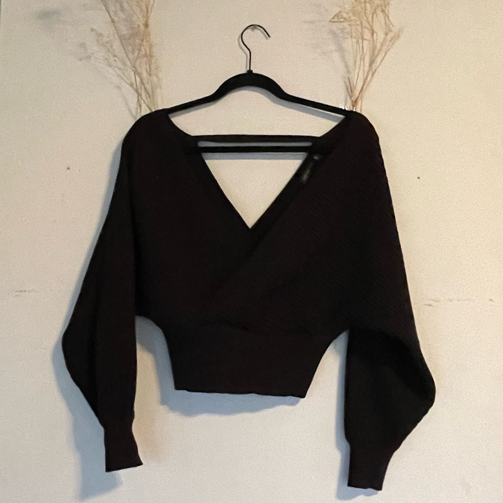 Black off the shoulder crop sweater